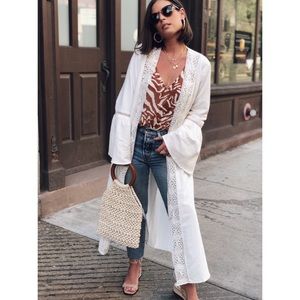 Elegant White Lace Trim Long Jacket